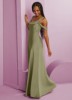 Barbie ♥ Azazie Vestidos de damas de honor Vestido de Pistacho de Satén Elástico de Corte Recto con Plisado image11