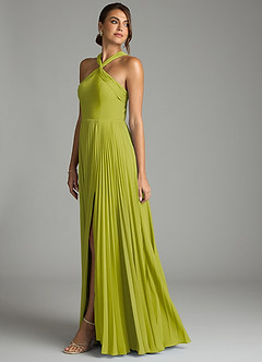 Azazie Afra Bridesmaid Dresses Lemongrass A-Line Pleated Chiffon Dress image4