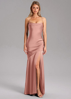 Azazie Grata Robes de demoiselle d'honneur Robe Fourreau en Satin extensible Fente Latérale Rosette image3