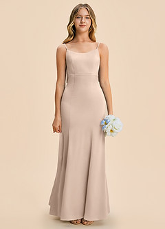 Azazie Lioren Junior English Rose Sheath Bow Stretch Satin Dress image5