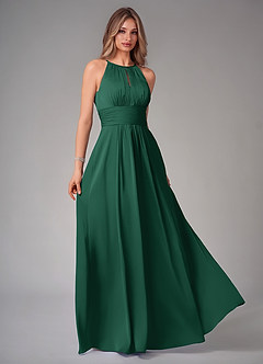 Azazie Bonnie Bridesmaid Dresses Dark Green A-Line Pleated Stretch Satin Dress image1