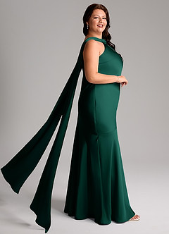 Azazie Kinsley Bridesmaid Dresses Emerald Mermaid Side Slit Stretch Satin Dress image10
