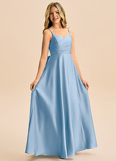Azazie Rumi Junior Powder Blue A-Line Pleated Stretch Satin Dress image5