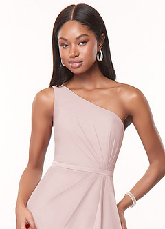 Azazie Liza Bridesmaid Dresses Blushing Pink Mermaid One Shoulder Chiffon Dress image5
