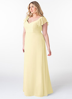 Azazie Syenna Brautjungfernkleider A-Linie Gestreift Chiffon Kleid Zitronensorbet image8