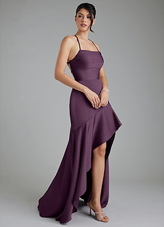 Azazie Jaslene Bridesmaid Dresses Plum A-Line Corset Stretch Satin Dress image6