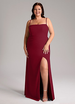 Azazie Leonis Jurken voor bruidsmeisjes Converteerbaar Jurk van Chiffon met Kolom Strapless Bourgondië image9