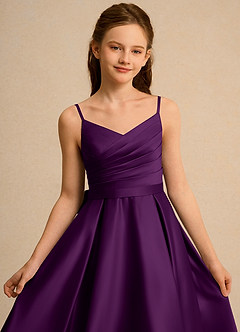 Azazie Sweets Junior Formal Flower Girl Dresses Grape A-Line Pleated Matte Satin Dress image6