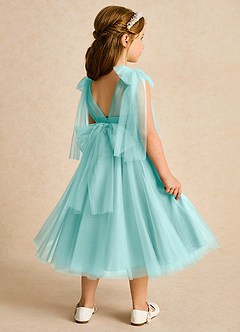 Azazie Dori Robe Demoiselle D'honneur Fillette Robe Trapèze en Tulle Rayé Aqua image3