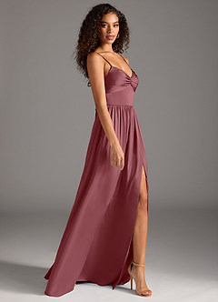 Azazie Zeya Robes de demoiselle d'honneur Robe Trapèze en Satin extensible Plissée Rose Du Désert image6