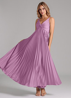 Azazie Raychelle Bridesmaid Dresses Wisteria A-Line Pleated Stretch Satin Dress image2