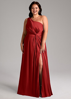 Azazie Brooke Robes de demoiselle d'honneur Robe Trapèze en Satin extensible Ue épaule Grenade image8