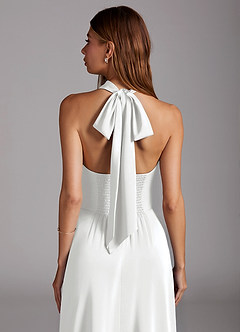 Azazie Myra Brautjungfernkleider A-Linie Hoher Kragen Stretch-Satin Kleid Weiß image2