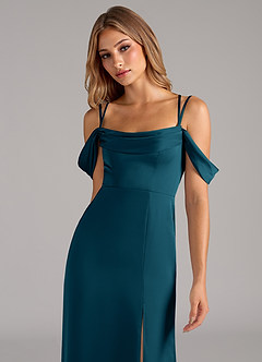 Azazie Callan Bridesmaid Dresses Ink Blue A-Line Pleated Stretch Satin Convertible Dress image6