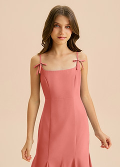 Azazie Evey Junior Abito Sirena in Chiffon Plissettato Salmone Rosa image6