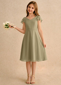 Azazie Narin Girls Formal Blumenmädchenkleider A-Linie mit ärmel Chiffon Kleid Moosgrün image1