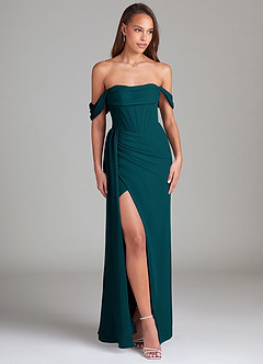 Azazie Amyra Bridesmaid Dresses Pine Sheath Off the Shoulder Chiffon Convertible Dress image3