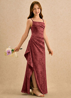 Azazie Cannoli Girls Formal Flower Girl Dresses Terracotta A-Line Pleated Floral Burnout Dress image1