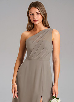 Azazie Phaedra Abiti da Damigella Abito A-Line in Chiffon Monospalla Taupe image16