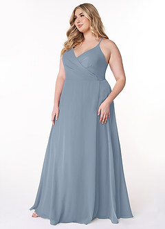 Azazie Davis Bridesmaid Dresses Dusty Blue A-Line V-Neck Chiffon Dress image9