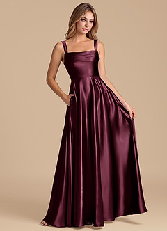 Azazie Shaude Bridesmaid Dresses Cabernet A-Line Pleated Metallic Satin Dress image3