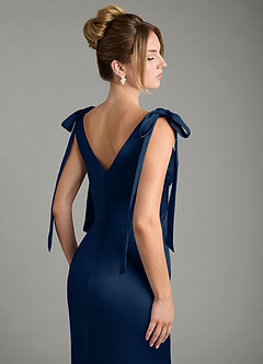 Azazie Alena Bridesmaid Dresses Dark Navy Mermaid Pleated Stretch Satin Dress image11