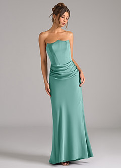Azazie Debby Bridesmaid Dresses Aqua Mermaid Strapless Stretch Satin Convertible Dress image3