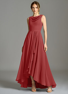 Azazie Wonderland Bridesmaid Dresses Rust A-Line Pleated Chiffon Dress image1