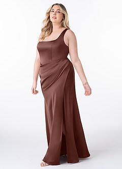 Azazie Mero Vestidos de damas de honor Vestido de Expresado de Satén Elástico de Corte Recto con Plisado image7
