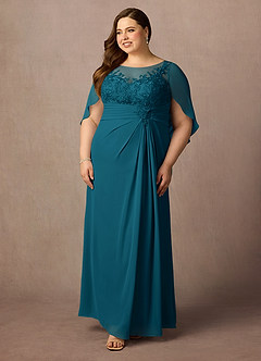 Azazie Hera Mother of the Bride Dresses Ink Blue A-Line Lace Capelet Chiffon Dress image9