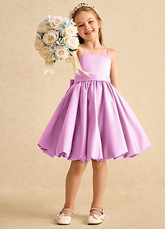 Azazie Davine vestidos de niña de las flores Vestido de Rosa Caramelo de Satin Mate de Corte En A con Tirante Espagueti image7
