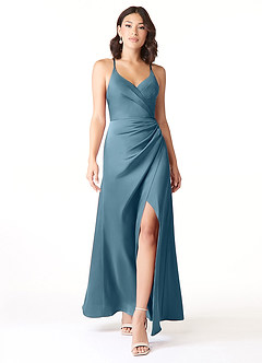 Azazie Geanna Bridesmaid Dresses Bermuda Sheath V-Neck Pleated Stretch Satin Dress image1