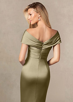 Azazie Ludlow vestidos de madre de la novia Vestido de Musgo Verde de Satén Elástico de Sirena con Plisado image5
