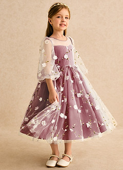 Azazie Elowen Flower Girl Dresses Pomegranate A-Line Sweetheart Neckline Lace Dress image4