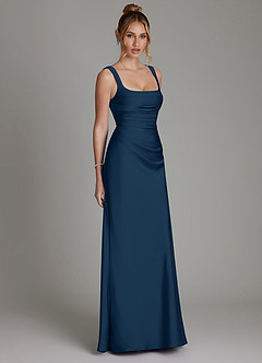 Azazie Agustina Brautjungfernkleider Meerjungfrau-Linie Korsett Stretch-Satin Kleid Dunkelmarine image4