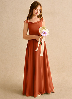 Azazie Puppy Girls Formal Blumenmädchenkleider A-Linie Plissee Chiffon Kleid Gebranntes Orange image1