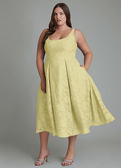 Azazie Amalie Bridesmaid Dresses Lemon Sorbet A-Line Pleated Floral Burnout Dress image7