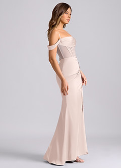 Azazie Alyce Brudtärnklänningar Klä av Sjöjungfru i Stretch Satin Av axeln Rodnande Rosa Konvertibel image3