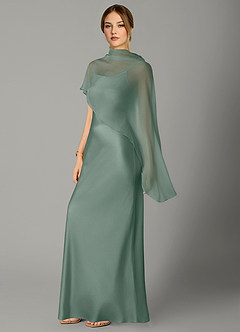 Azazie Jaleesa Brautjungfernkleider A-Linie Hoher Kragen Stretch-Satin Kleid Silberner Salbei image4