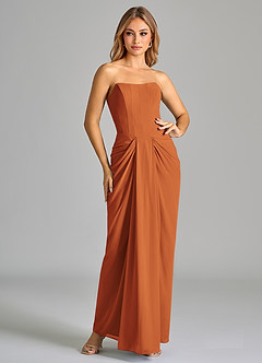 Azazie Anaïs Bridesmaid Dresses Cinnamon Sheath Strapless Chiffon Dress image3