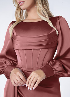 Azazie Raye At-home Try On Dresses Agave Mermaid Long Sleeve Stretch Satin Dress image5