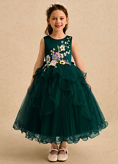 Azazie Savannah Flower Girl Dresses Pine Ball-Gown Lace Tulle Dress image3