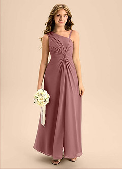 Azazie Brooke Junior Desert Rose A-Line Side Slit Chiffon Dress image1