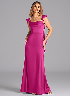 Azazie Adi Bridesmaid Dresses Fuchsia A-Line Pleated Stretch Satin Dress image4