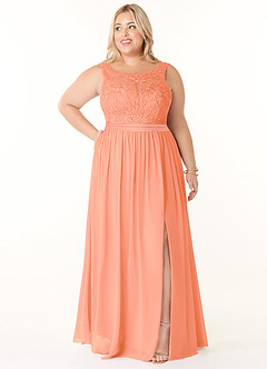 Azazie Elly Bridesmaid Dresses Sunset A-Line Lace Scoop Neck Chiffon Dress image7