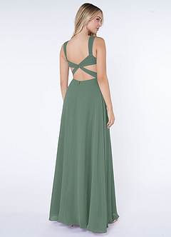 Azazie Nahrin Brautjungfernkleider A-Linie V-Hals Gefaltet Chiffon Kleid Eukalyptus image4