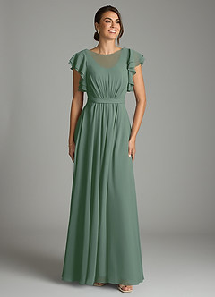 Azazie Daphne Modest Bridesmaid Dresses A-Line Ruffled Chiffon Floor-Length Dress image1