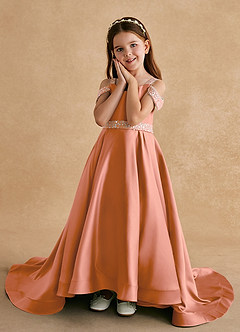 Azazie Jodi vestidos de niña de las flores Vestido de Mai Tai de Satin Mate de Corte En A image5