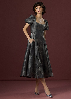 Kalani Charcoal Puff Sleeve Midi Dress image3