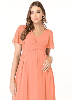 Azazie Verna Brautjungfernkleider für Schwangere A-Linie V-Hals Gerüscht Chiffon Bodenlänge Kleid image5